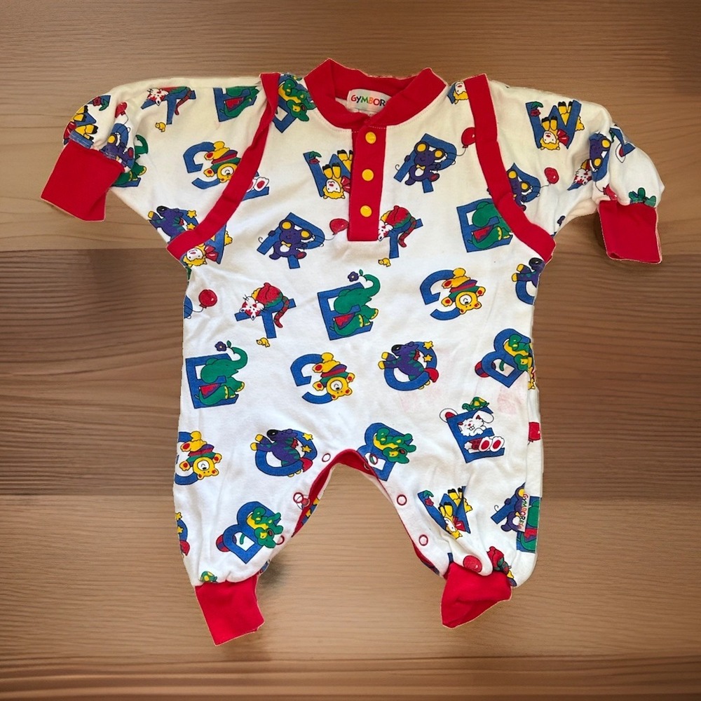 Vintage Gymboree Rainbow Tag Alphabet Romper Sleeper Primary Colors Newborn BABY
